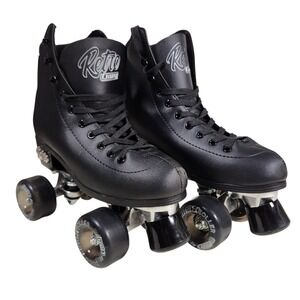 Crazy Retro Roller Skates Black Disco Quad Mens 6 Womens 7 w Pads Set